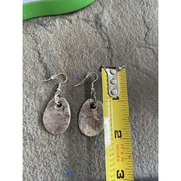 Dangle Earrings Hammered Chrome Silver Tone - Picture 3 of 3